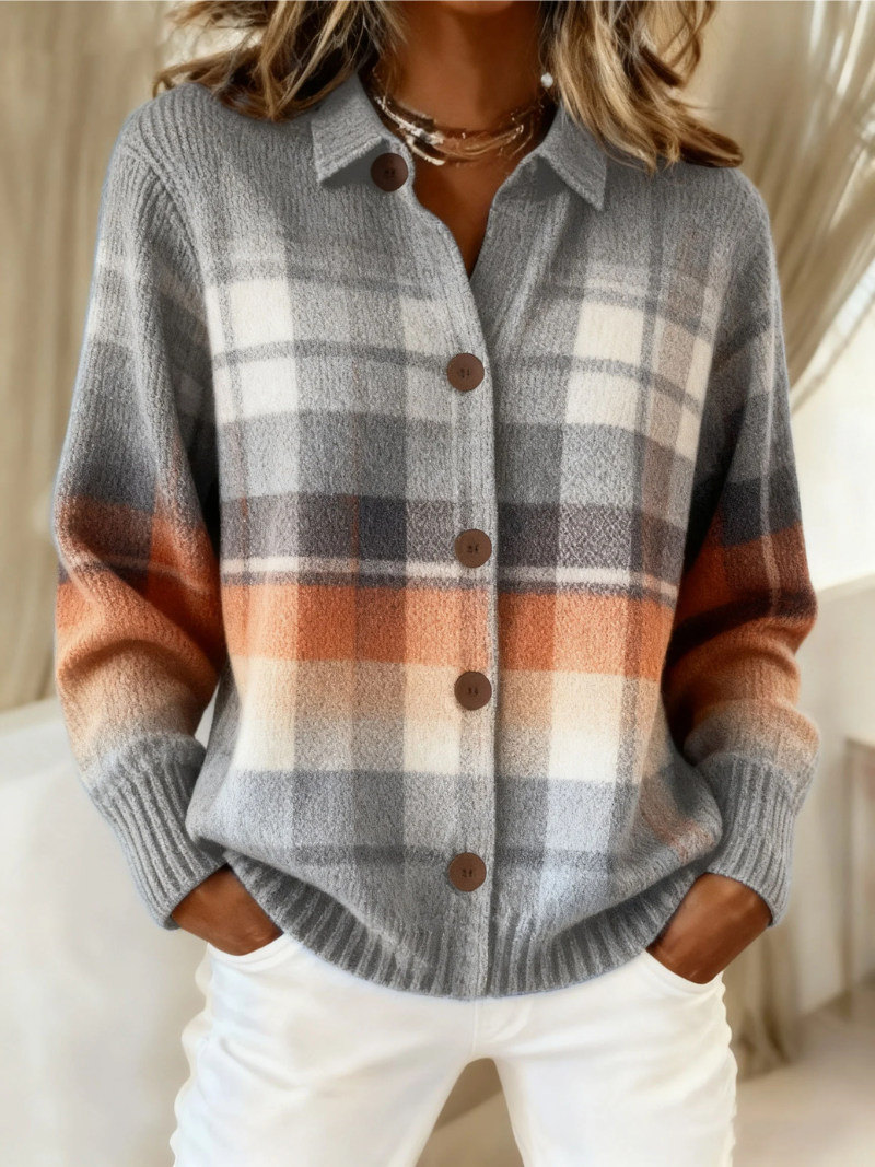 Marlene | Warm Ombre Plaid Cardigan — 1