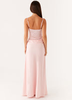 Lysandra | Roze Maxi Jurk met Kant & Satijnen Rok