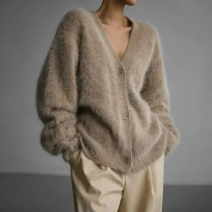 Mia | Fluffy Knit V-Neck Cardigan — 1