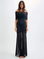 Mystique | Maxi Jurk met Off-Shoulder Mesh & Elegante Pasvorm