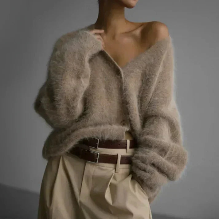 Mia | Fluffy Knit V-Neck Cardigan — 3