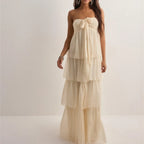 Solina | Strapless Zomerjurk met Gelaagde Rok & Verstelbare Strik