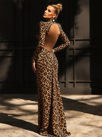 Leondra Leopard Maxi Jurk | Open Rug & Cut-Out Avondjurk