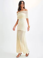 Mystique | Maxi Jurk met Off-Shoulder Mesh & Elegante Pasvorm