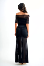 Mystique | Maxi Jurk met Off-Shoulder Mesh & Elegante Pasvorm