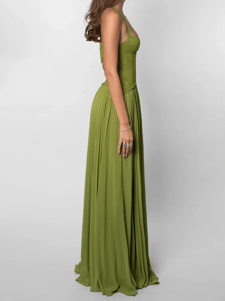 Elvaria | Luxe Maxi Jurk met Corset Top & Plissé Rok
