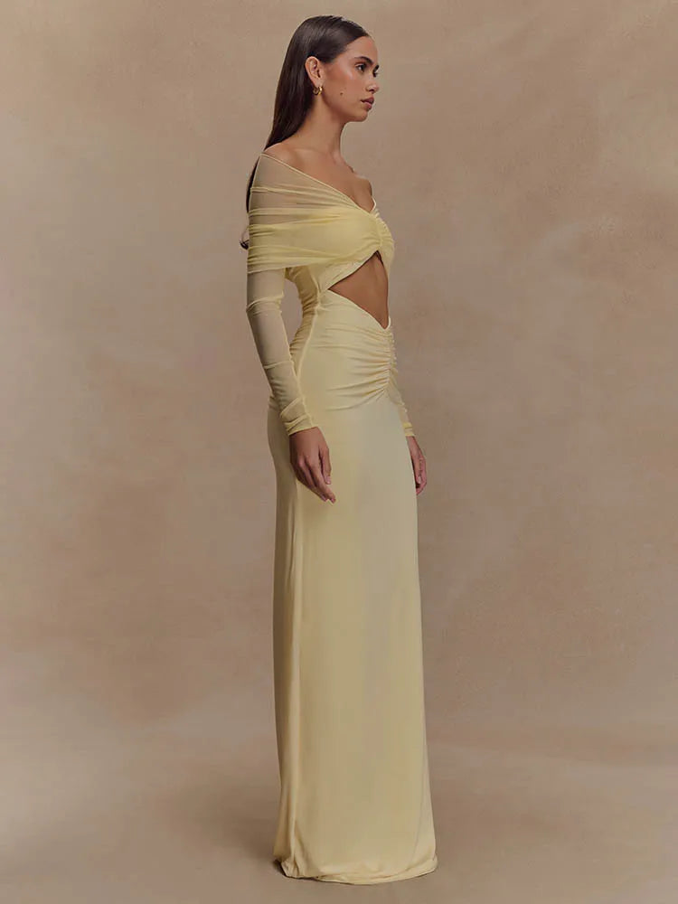 Aurelia | Off Shoulder Mesh Cut-Out Jurk – Verleidelijk & Elegant