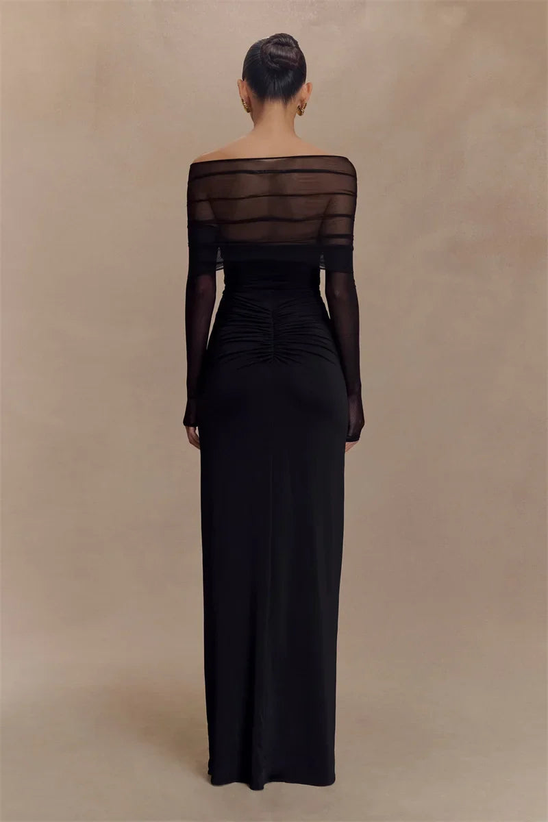 Aurelia | Off Shoulder Mesh Cut-Out Jurk – Verleidelijk & Elegant