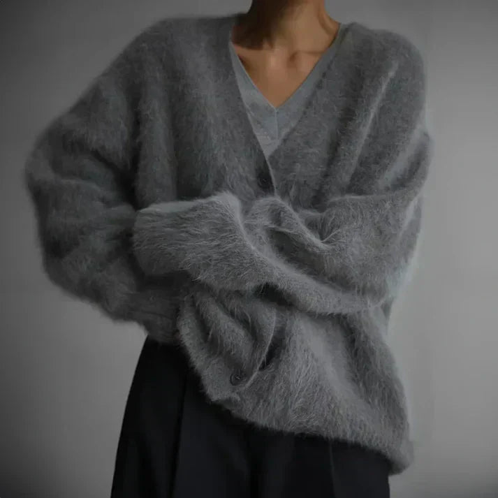 Mia | Fluffy Knit V-Neck Cardigan — 6