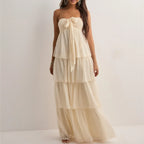 Solina | Strapless Zomerjurk met Gelaagde Rok & Verstelbare Strik