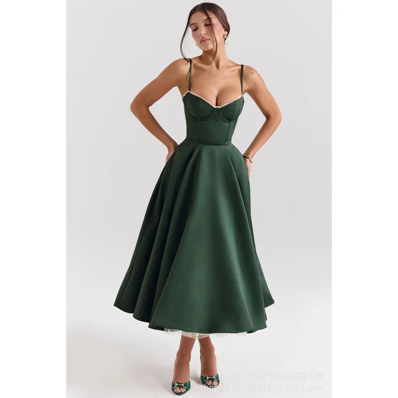Elisa | Luxe midi jurk met corset top & volle rok