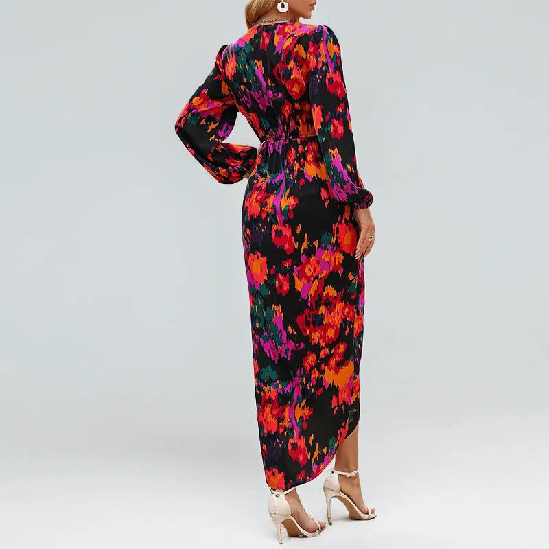 Meliore | Elegante Maxi Jurk met Bloemenprint & Plissé Taille