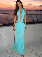 Aurelia | Cut-Out Maxi Jurk met Halterhals & Open Rug