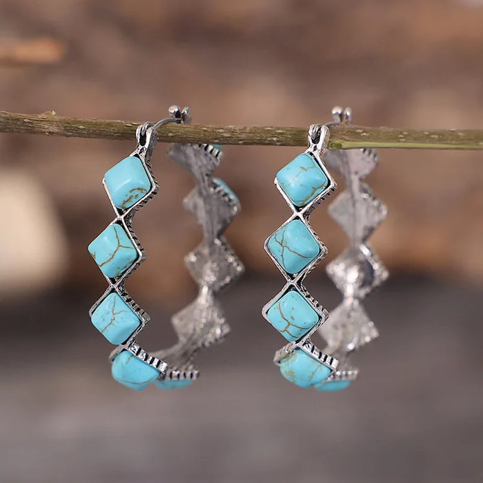 Vintage Turquoise Hoop Earrings — 1