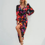 Meliore | Elegante Maxi Jurk met Bloemenprint & Plissé Taille