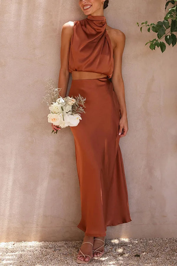 Miss | Jurk Dames Halter Maxi Satijn