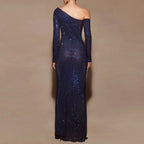 Seraphyne Crystal Mesh Gown | Off-Shoulder Maxi Jurk met Luxe Rhinestone Shine