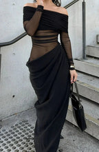 Divine Dream | Off-Shoulder Maxi Jurk met Cut-Out Detail & Mesh Effect