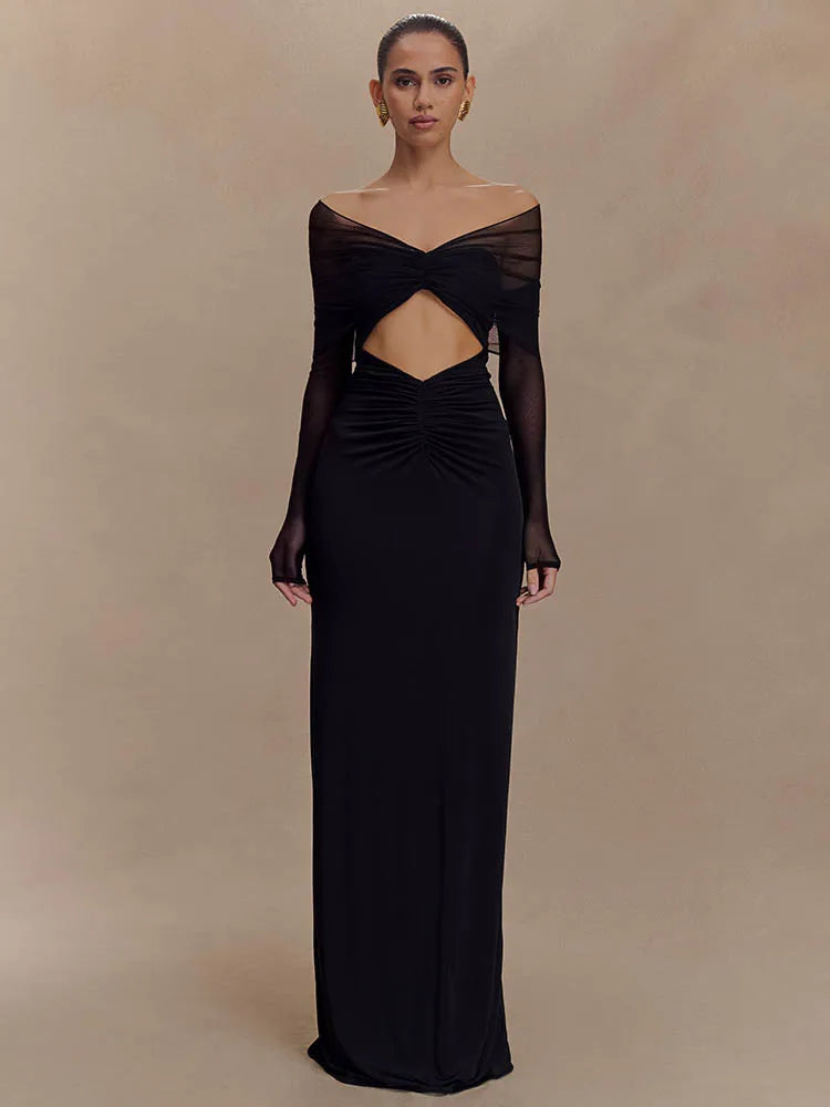Aurelia | Off Shoulder Mesh Cut-Out Jurk – Verleidelijk & Elegant