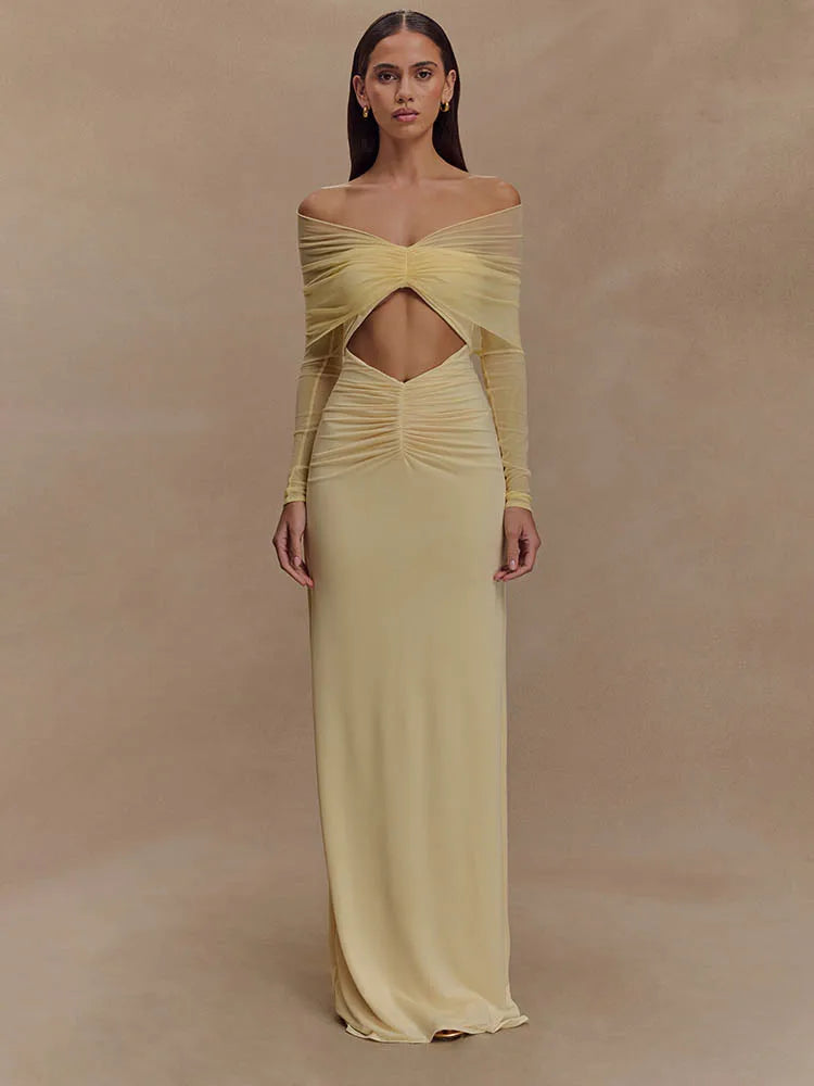 Aurelia | Off Shoulder Mesh Cut-Out Jurk – Verleidelijk & Elegant