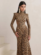 Leondra Leopard Maxi Jurk | Open Rug & Cut-Out Avondjurk