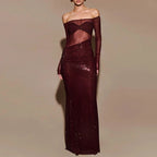 Seraphyne Crystal Mesh Gown | Off-Shoulder Maxi Jurk met Luxe Rhinestone Shine