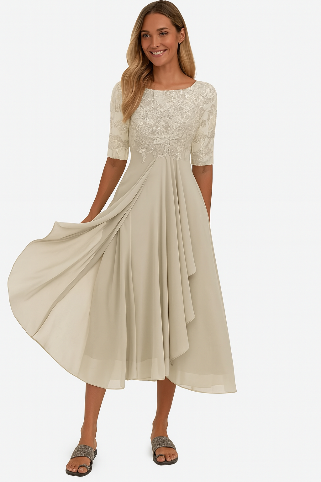 Sophie | A-lijn Midi-jurk voor Dames met Kanten Details voor Zomeruitjes
