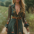 Sophie | Boho Maxi Jurk Met V-hals En Lange Mouwen Voor Dames