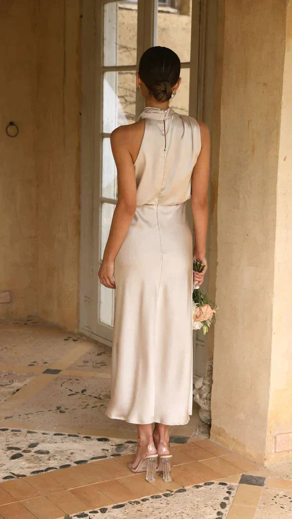 Sophie | Elegante Halter Midi-Jurk voor Dames met Gedrapeerde Halslijn