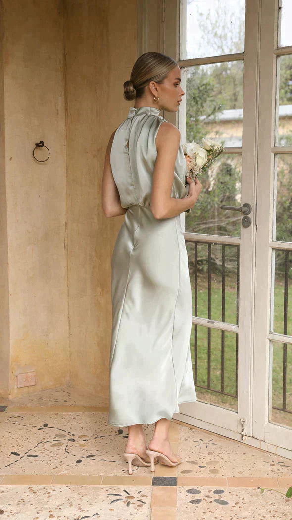 Sophie | Elegante Halter Midi-Jurk voor Dames met Gedrapeerde Halslijn