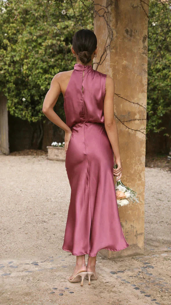 Sophie | Elegante Halter Midi-Jurk voor Dames met Gedrapeerde Halslijn
