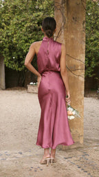Sophie | Elegante Halter Midi-Jurk voor Dames met Gedrapeerde Halslijn