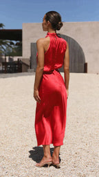 Sophie | Elegante Halter Midi-Jurk voor Dames met Gedrapeerde Halslijn