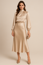 Sophie | Elegante Midi-jurk met Hoge Hals voor Dames in Winterstijl