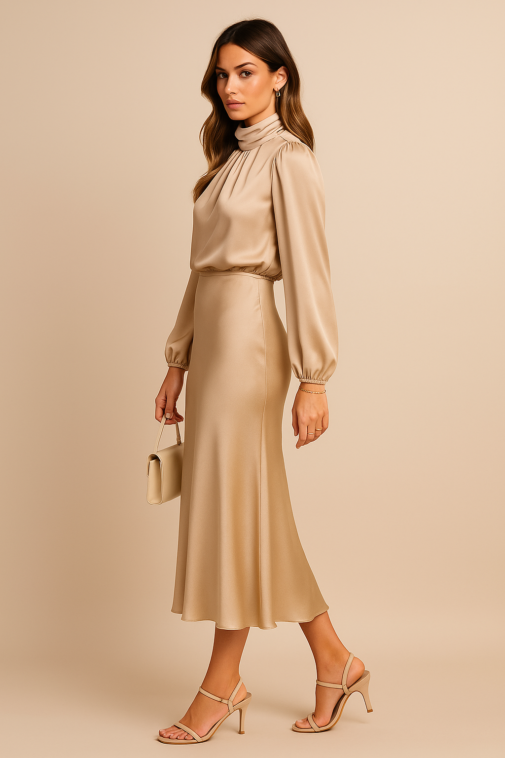 Sophie | Elegante Midi-jurk met Hoge Hals voor Dames in Winterstijl