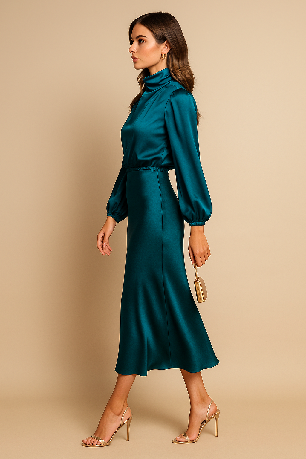 Sophie | Elegante Midi-jurk met Hoge Hals voor Dames in Winterstijl