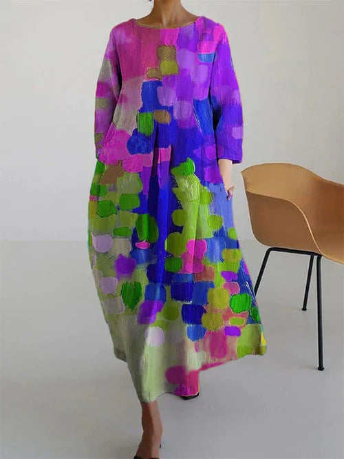 Sophie | Maxi Jurk Lange Mouwen met Abstracte Bloemen voor Dames
