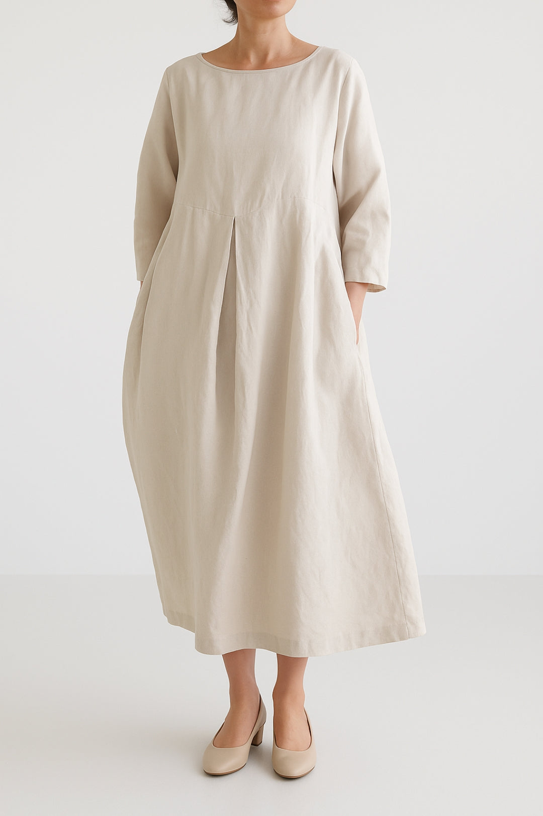 Sophie | Relaxed Fit Midi-jurk voor Dames met Voorkant Plooien