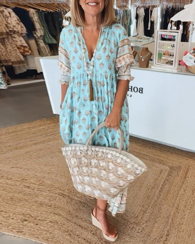 Sophie | Zomer Midi-jurk met V-hals en Print voor Dames