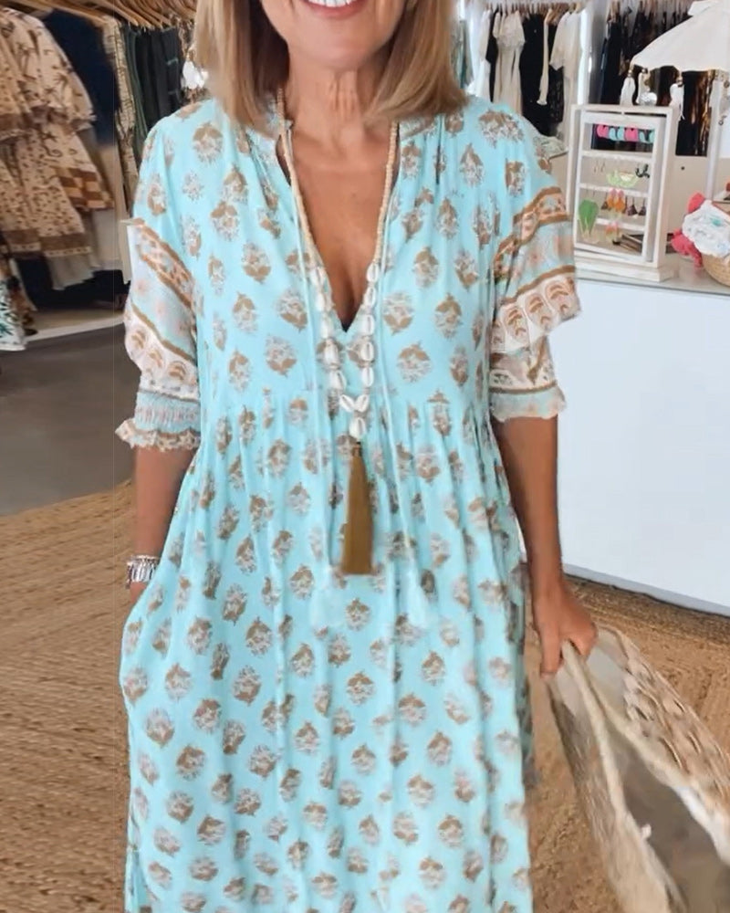 Sophie | Zomer Midi-jurk met V-hals en Print voor Dames