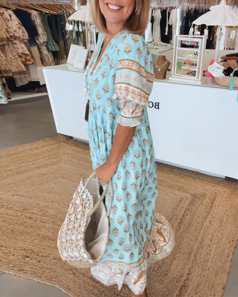 Sophie | Zomer Midi-jurk met V-hals en Print voor Dames
