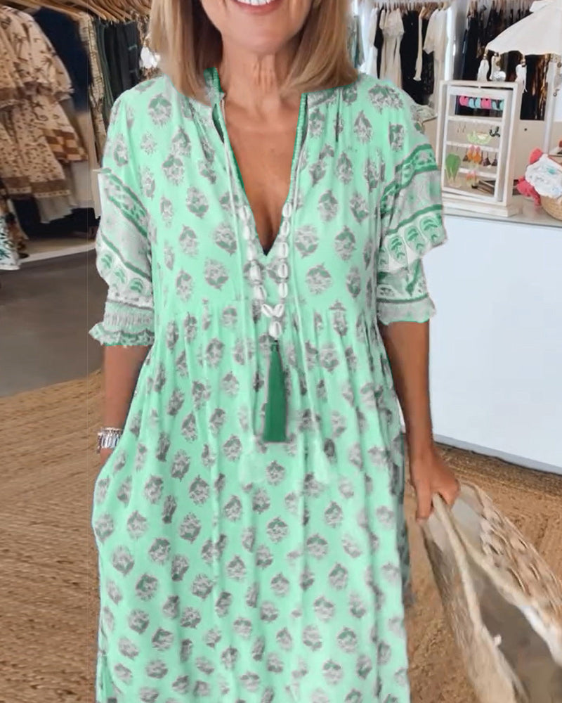 Sophie | Zomer Midi-jurk met V-hals en Print voor Dames