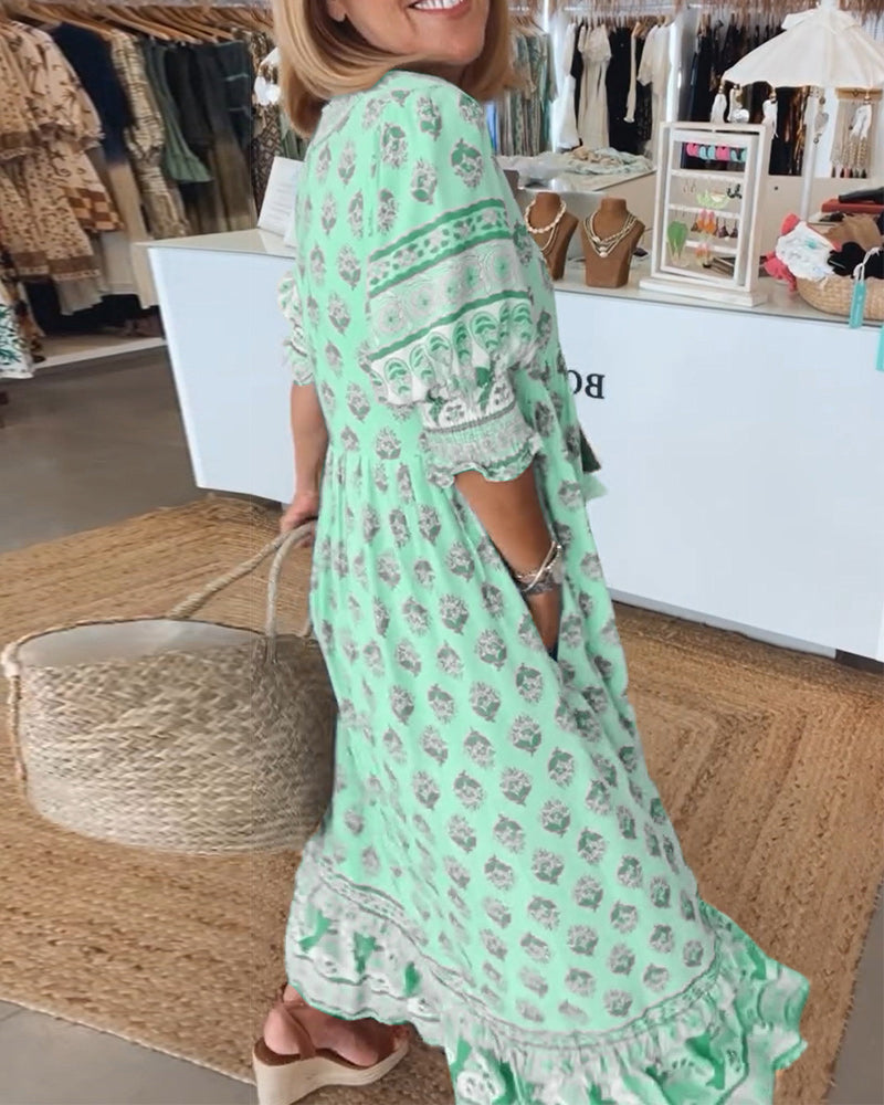 Sophie | Zomer Midi-jurk met V-hals en Print voor Dames