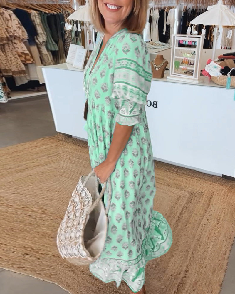 Sophie | Zomer Midi-jurk met V-hals en Print voor Dames