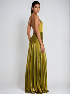 Zynera | Metallic Halter Maxi Jurk met Split & Open Rug