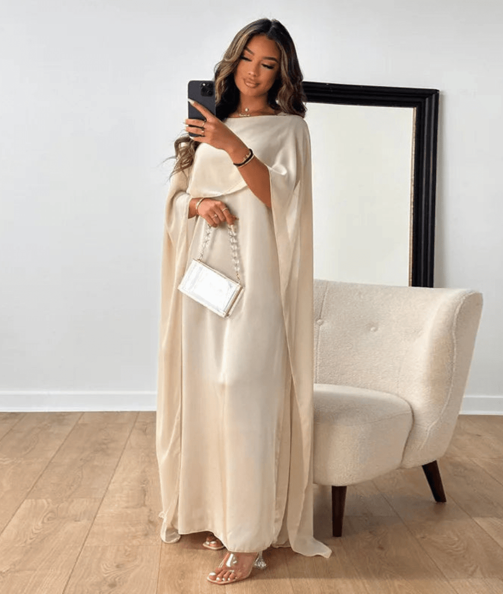 Miss | Jurk Dames Maxi Draped Sleeve - Satijn