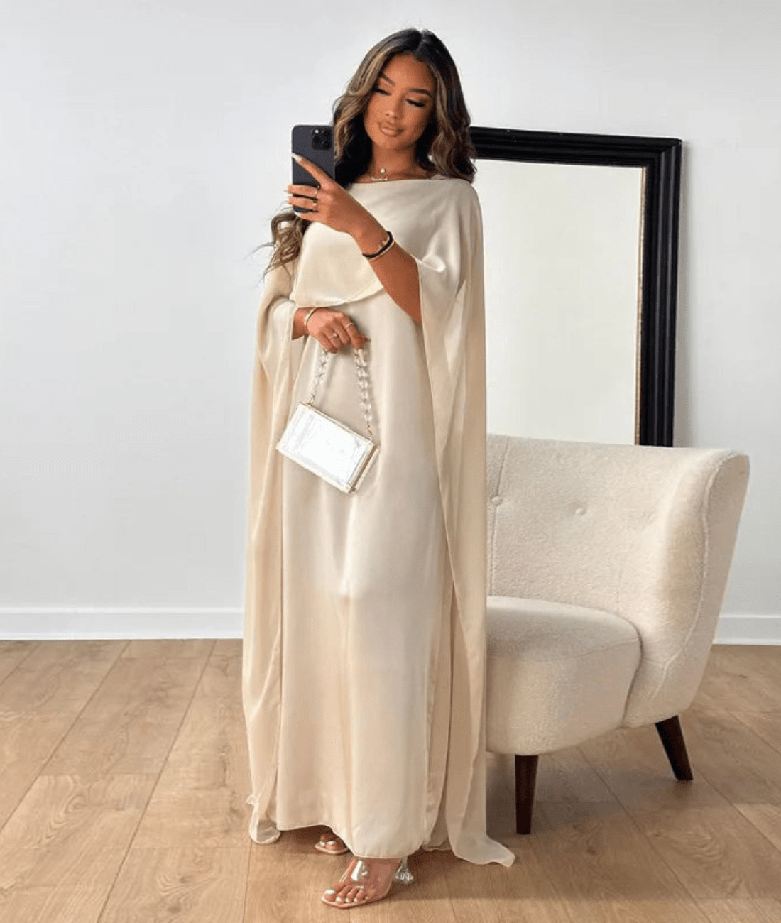 Miss | Jurk Dames Maxi Draped Sleeve - Satijn