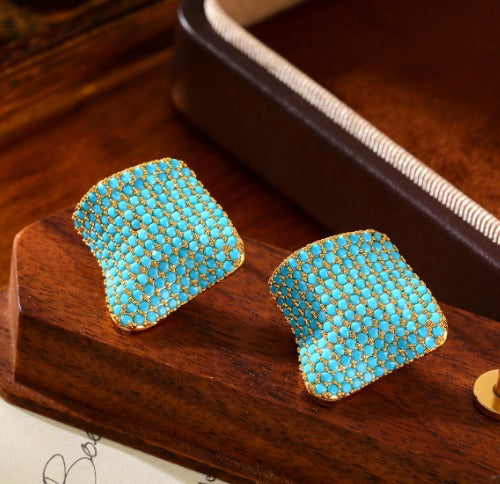 Premium Square Turquoise Stud Earrings — 1
