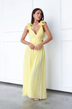 Marélie | Gele Maxi Jurk met Ruches & Open Rugdetail