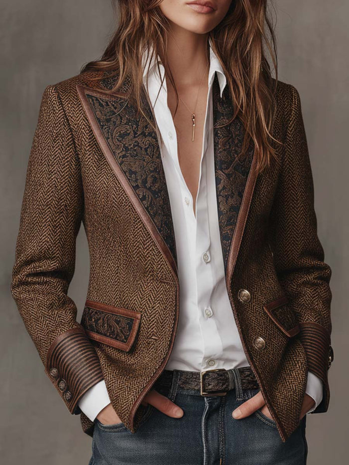 Women's Herringbone Printed Panel Blazer — 1